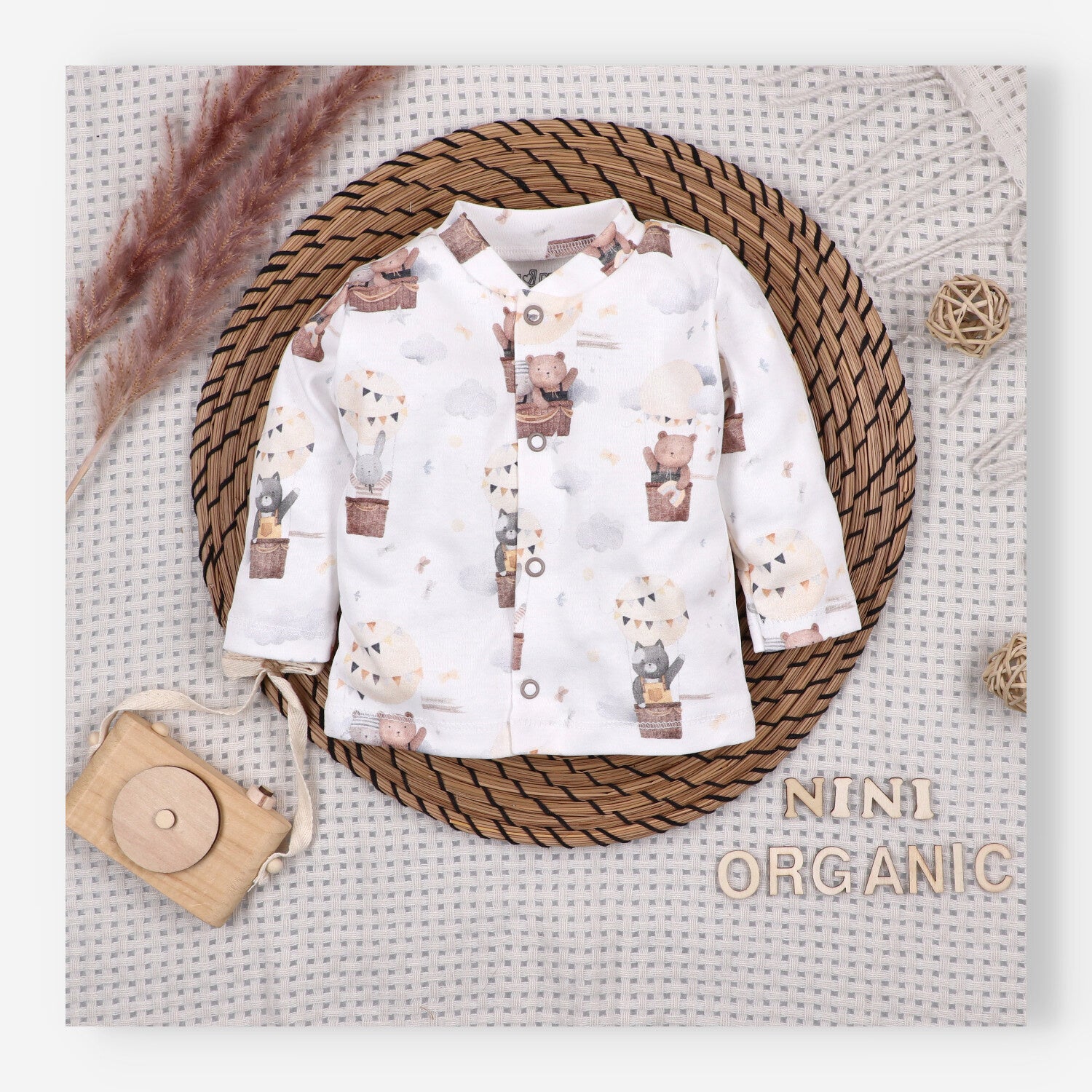 Camiseta interior bebé Balloon Friends algodón orgánico broches