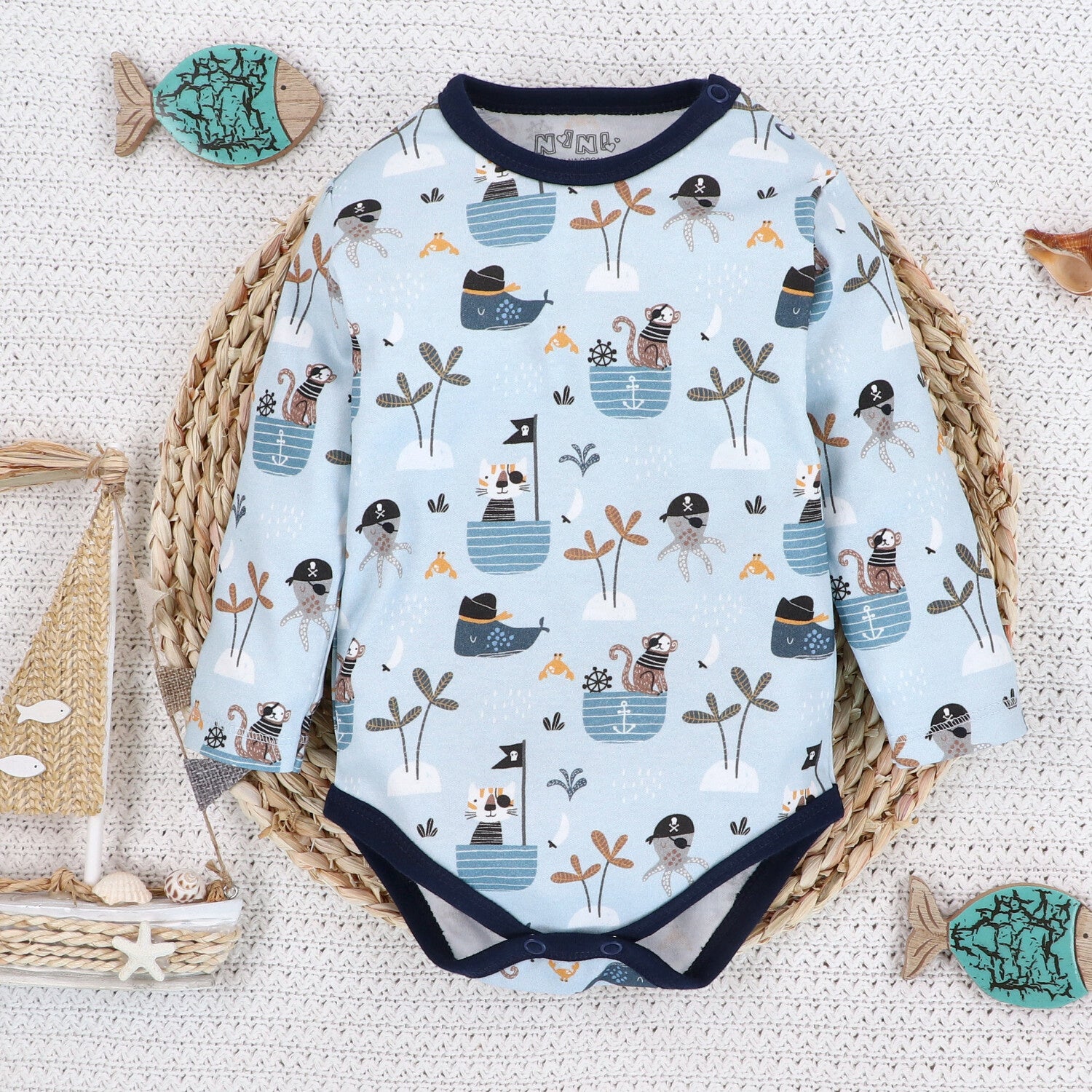 Conjunto 4 piezas Piratas bebé orgánico NINI tallas 6-18m