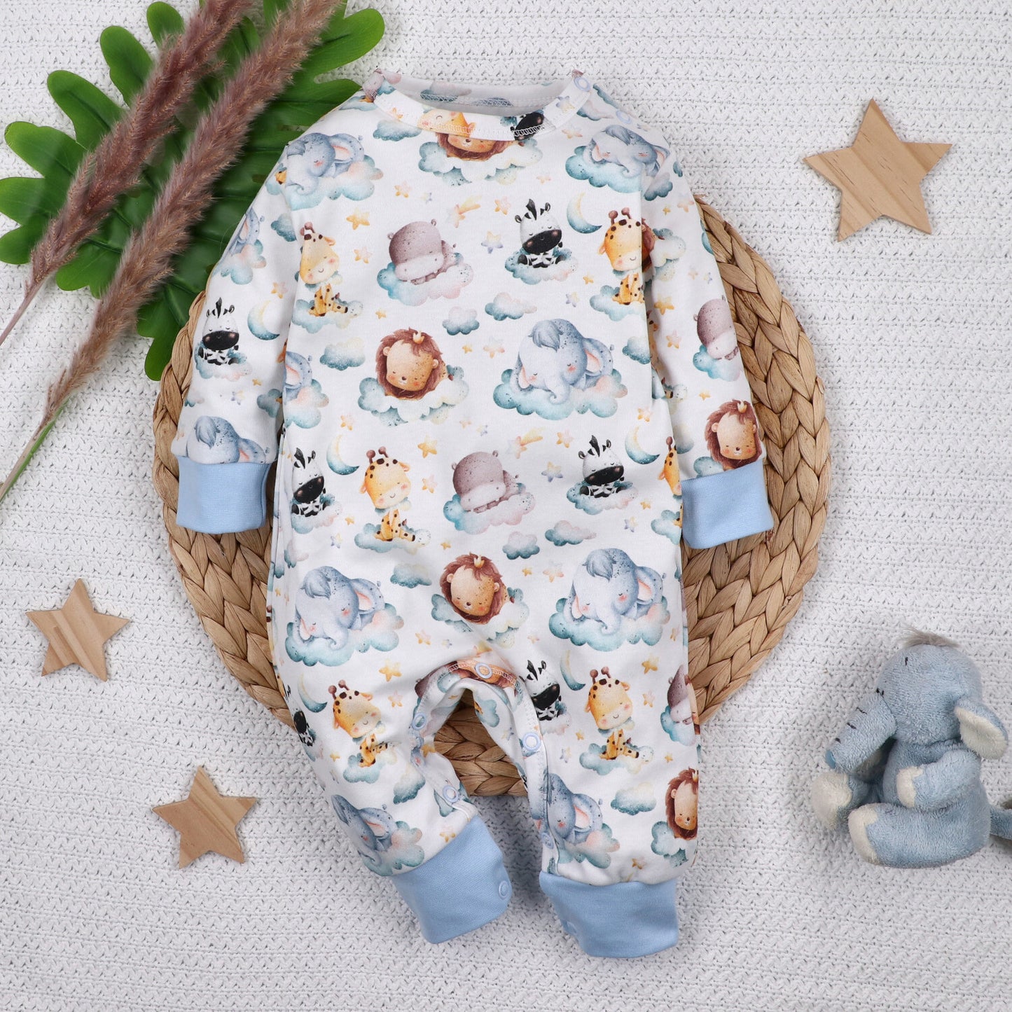 Mameluco bebé LITTLE DREAMERS orgánico broches hombro y entrepierna