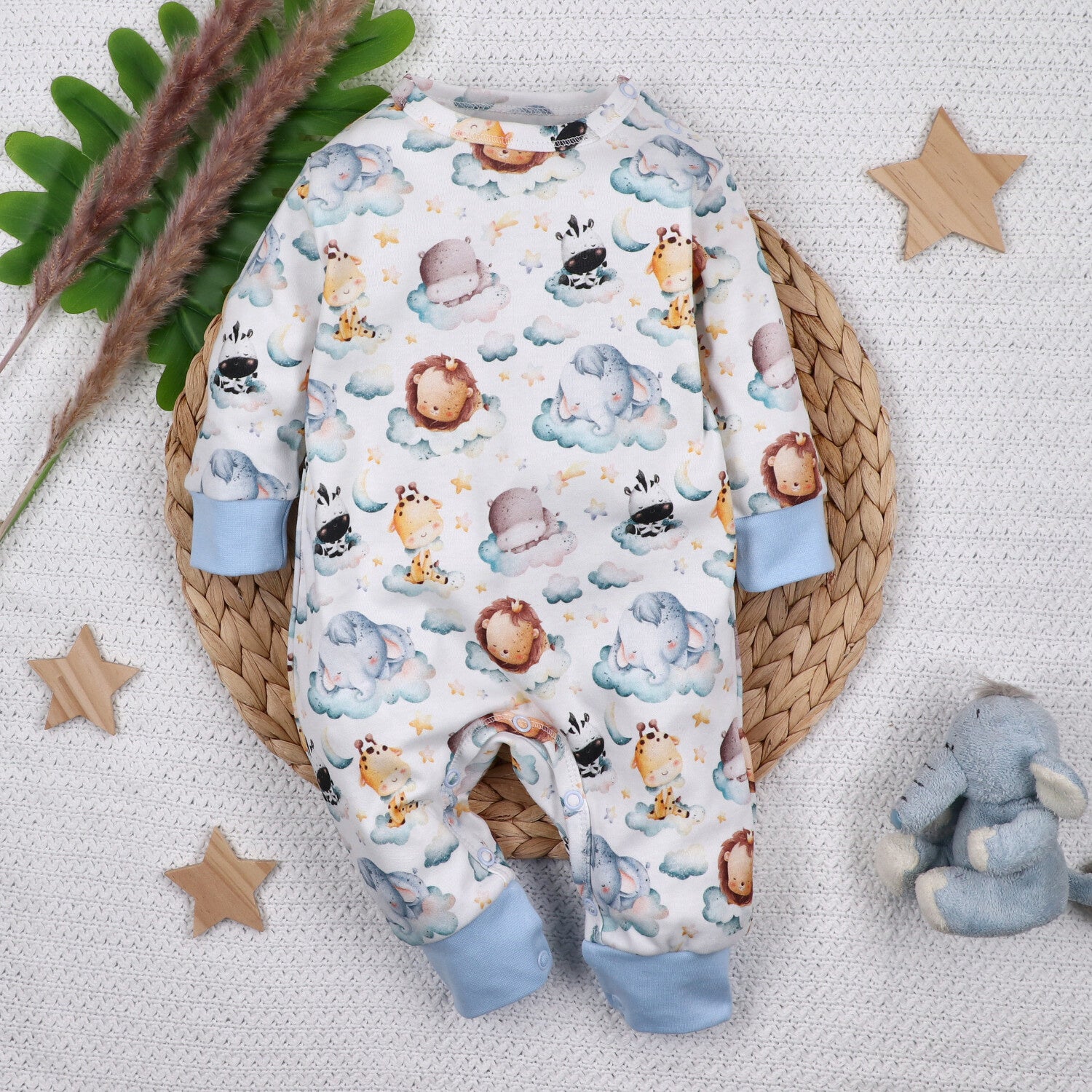 Mameluco bebé LITTLE DREAMERS orgánico broches hombro y entrepierna